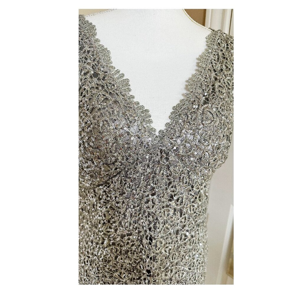 MARINA Silver Lace Midi Dress